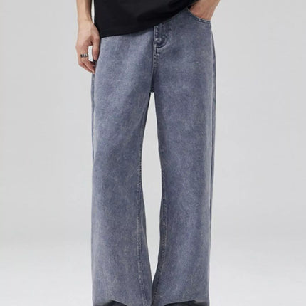 Men's full size wide leg jeans in washed denim with slight stretch and pockets